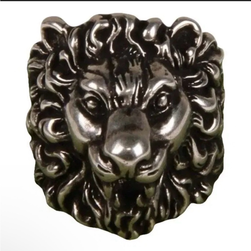 Gucci Lion Head Motif Ring Black Silver Size 13G (US 6.5) Full Inclusion - Picture 2 of 6